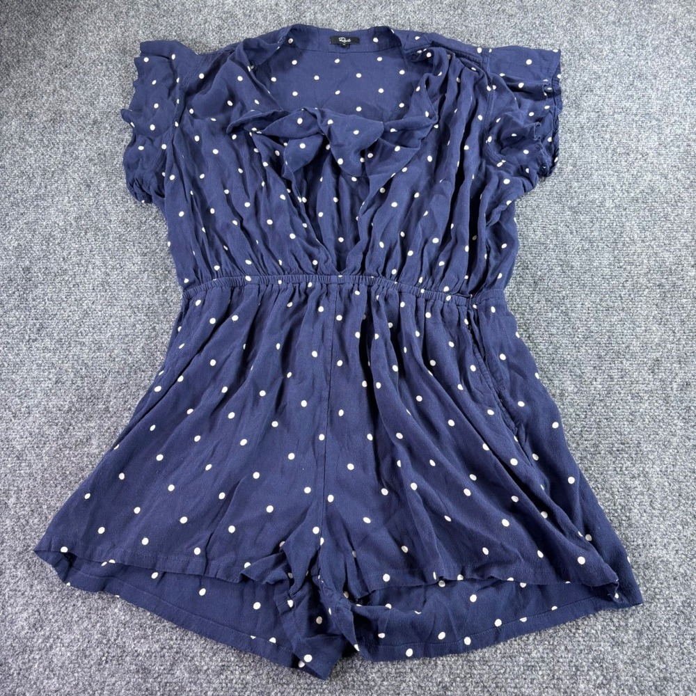 Rails Romper Women Size M Navy Blue Polka Dot Ruffle V-Neck Flutter Sleeve